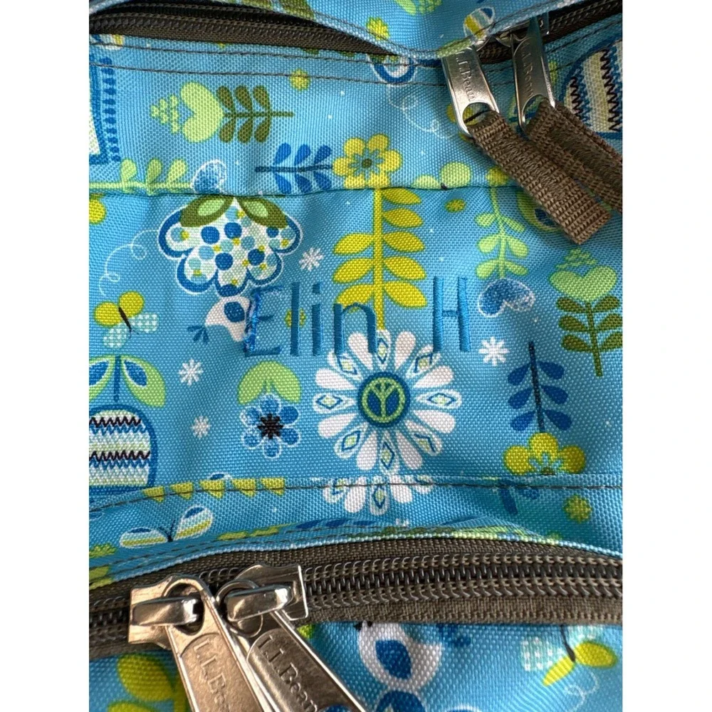 LL Bean Junior Original Book Pack Backpack Blue Floral Peace Bird Print Kids
